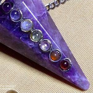 NWT- 25 MM. *KARMA" *(AMETHYST PENDULUM)* WITH ALL SEVEN STONES IN SILVER.